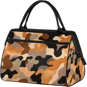 Abstract Camouflage Brown Weekender Overnight Bag for Women Waterproof Carry On Travel Duffle Bags with Pocket Lightweight Sports Gym Tote Bag Large Luggage Workout Personal Item Hospital Bags