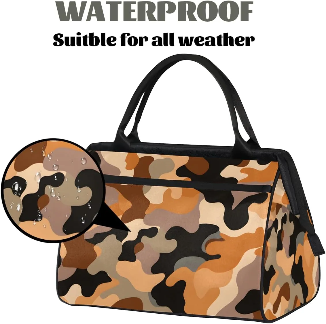 Abstract Camouflage Brown Weekender Overnight Bag for Women Waterproof Carry On Travel Duffle Bags with Pocket Lightweight Sports Gym Tote Bag Large Luggage Workout Personal Item Hospital Bags
