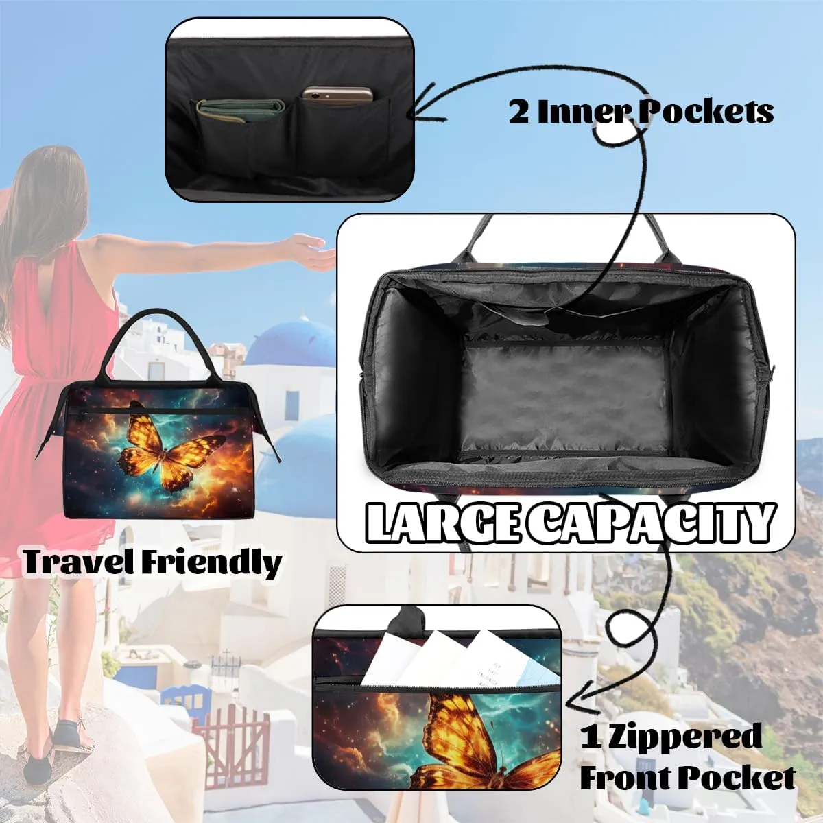 Abstract Color Animal Butterfly Weekender Overnight Bag for Women Waterproof Carry On Travel Duffle Bags with Pocket Lightweight Sports Gym Tote Bag Large Luggage Workout Personal Item Hospital Bags