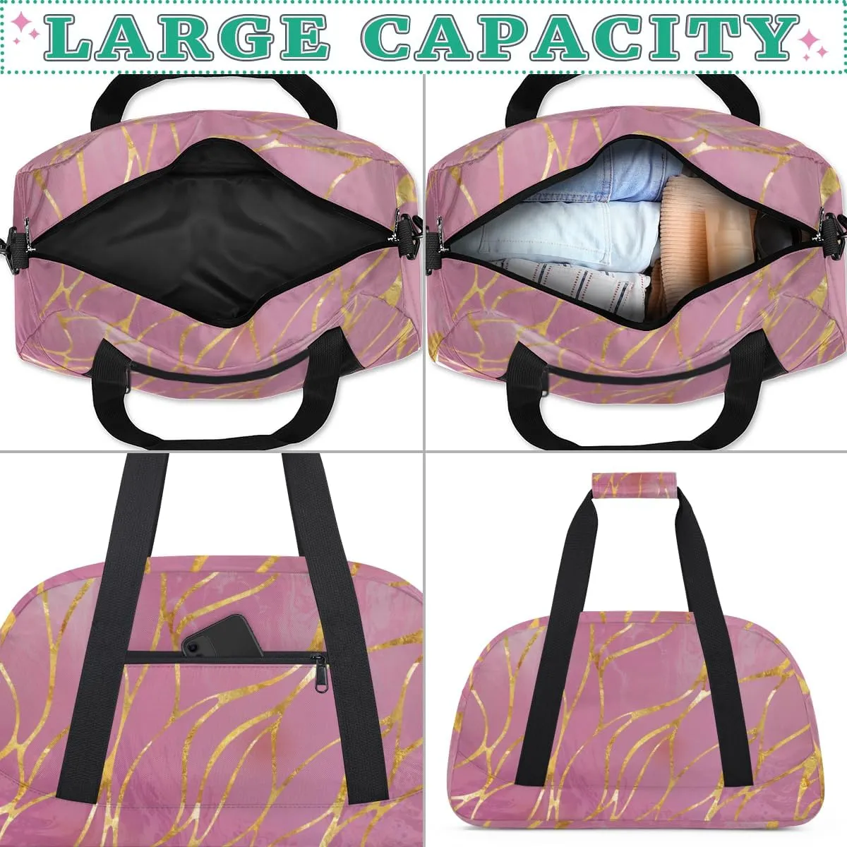 Abstract Rose Gold Marble Boys Girls Gym Bag Dance Perform Training Duffel Bags Weekender Carry-On Tote Luggage Bag Ideal for School Practice or Overnight Trips