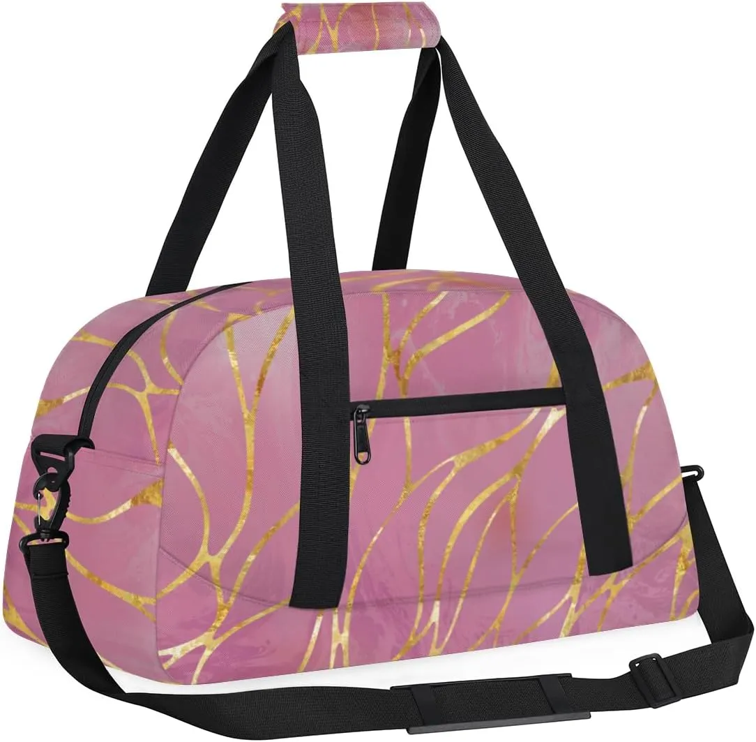 Abstract Rose Gold Marble Boys Girls Gym Bag Dance Perform Training Duffel Bags Weekender Carry-On Tote Luggage Bag Ideal for School Practice or Overnight Trips