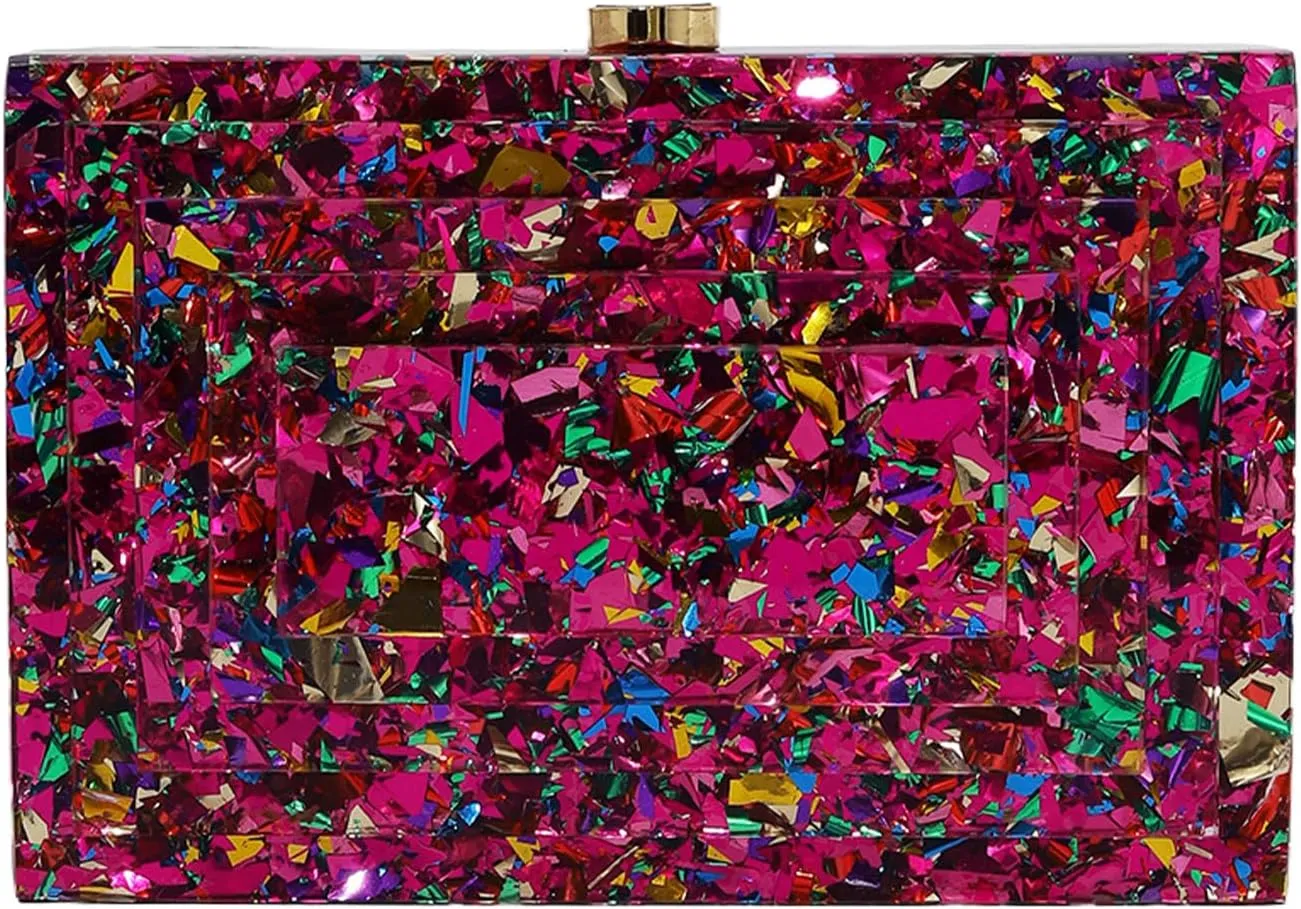 Acrylic Purse Clutch,Wedding Guest Dresses For Women Designer Handbags Multicolor Evening Clutch Box Crossbody Shoulder Bag