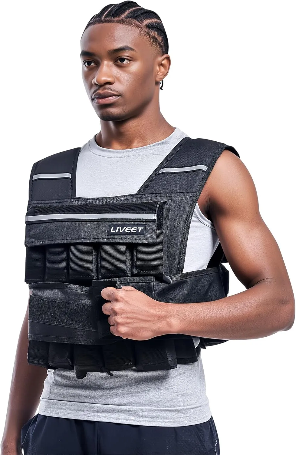 Adjustable Weighted Vest for Men Women, 20lb 30lb 45lb 60lb Weight Vest with 20 Removable Weights, Heavy Duty Running Vest with Reflective Strips for Walking Strength Training Calisthenics