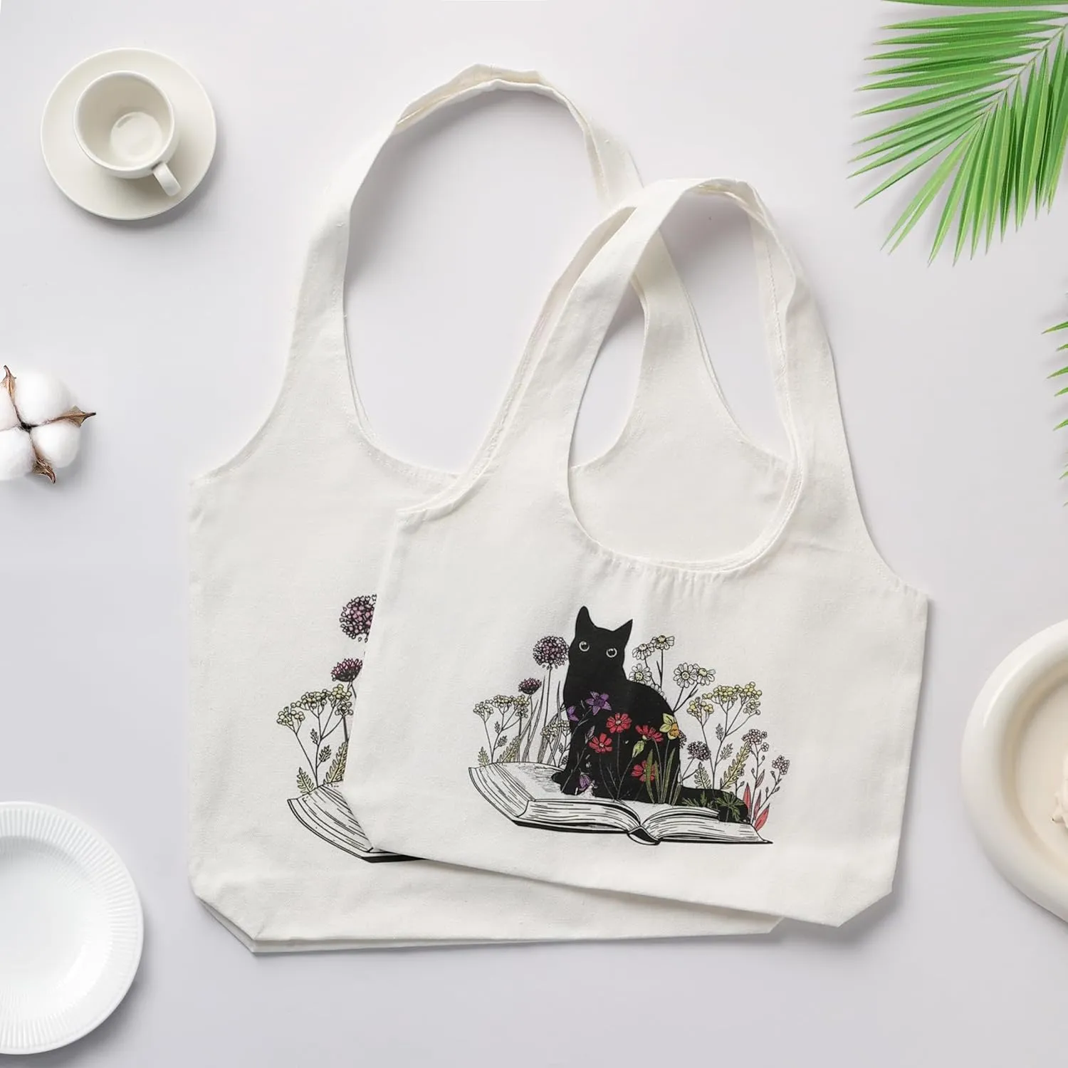 Aesthetic Canvas Tote Bag for Women Reusable Casual Shoulder Shopping Canvas Bag Set for Beach Work