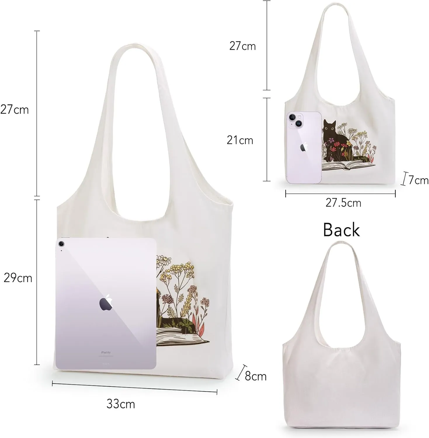 Aesthetic Canvas Tote Bag for Women Reusable Casual Shoulder Shopping Canvas Bag Set for Beach Work