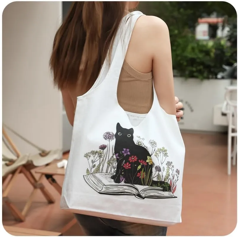 Aesthetic Canvas Tote Bag for Women Reusable Casual Shoulder Shopping Canvas Bag Set for Beach Work