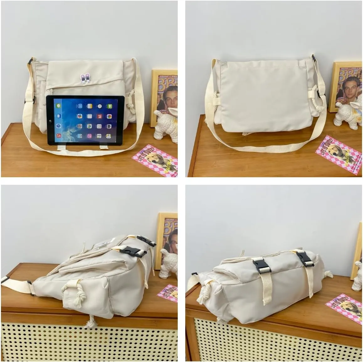 Aesthetic Crossbody Bag with Pins & Cute Accessory Kawaii Japanese Nylon Shoulder Messenger Bag for Women Men (blue)
