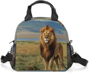 African Lion at Lake in National Park Lunch Bag Insulated Lunch Box Lunch Tote Bag Lunch Organizer Lunch Holder Handbag for Women Men