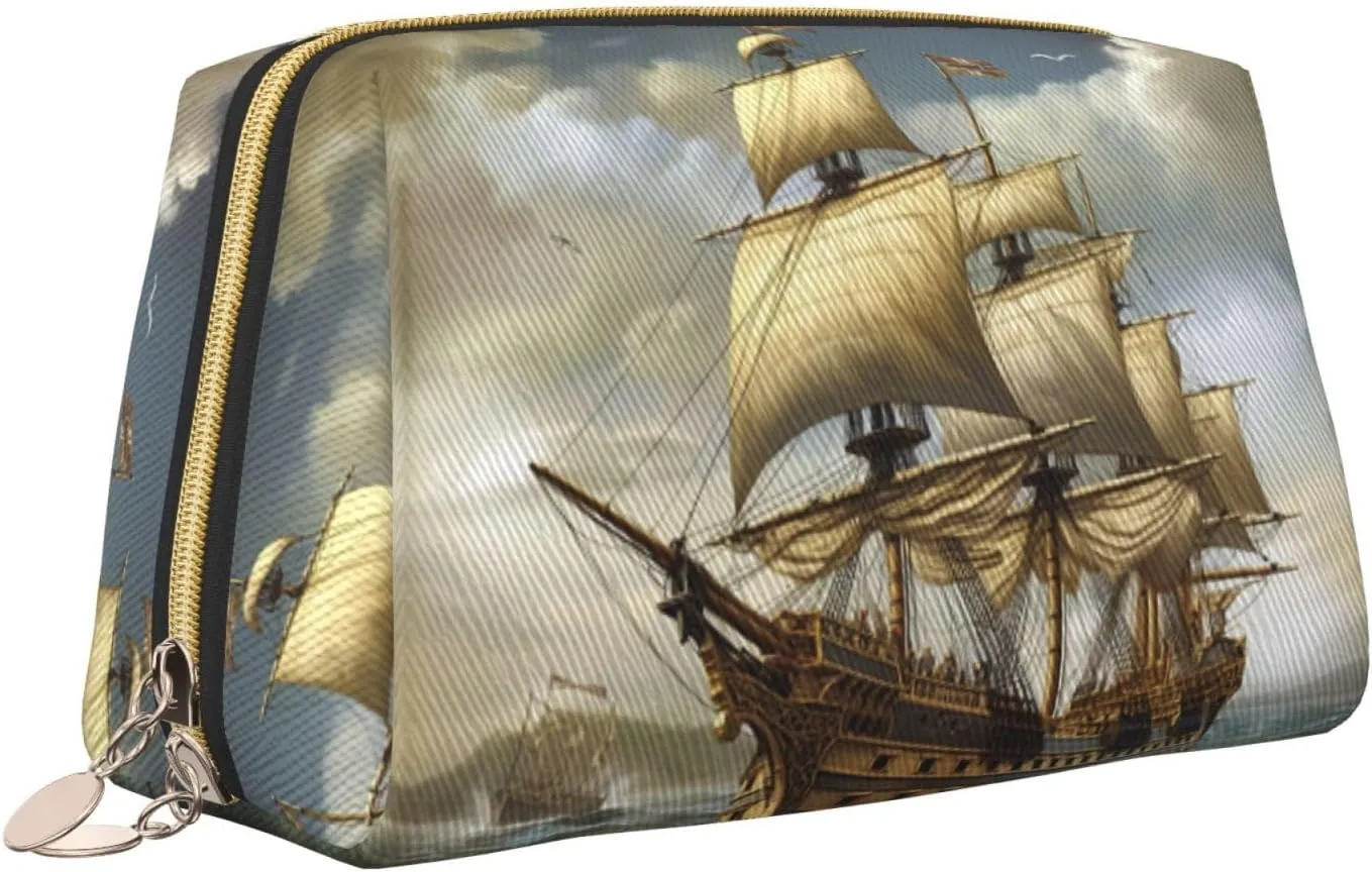 Age of Discovery Ship Print Makeup Bag Portable Versatile Toiletry Bag Large Capacity Cosmetic Bag For Women