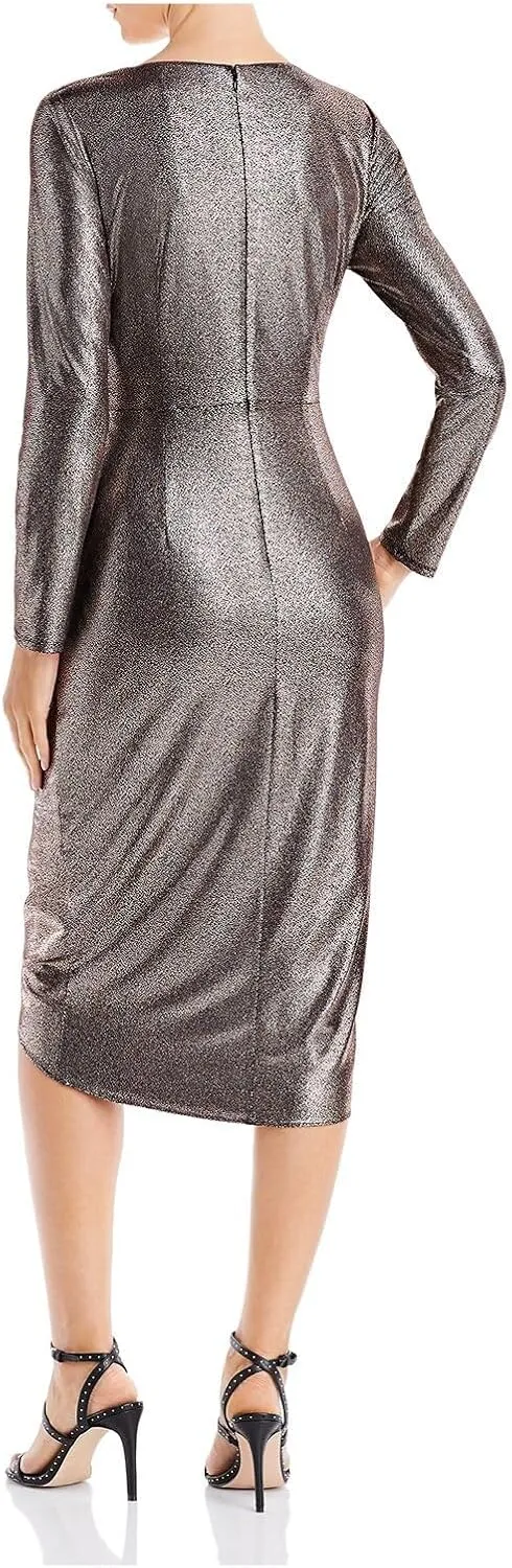 Aidan Mattox Womens Zippered Long Sleeve V Neck Above The Knee Evening Faux Wrap Dress