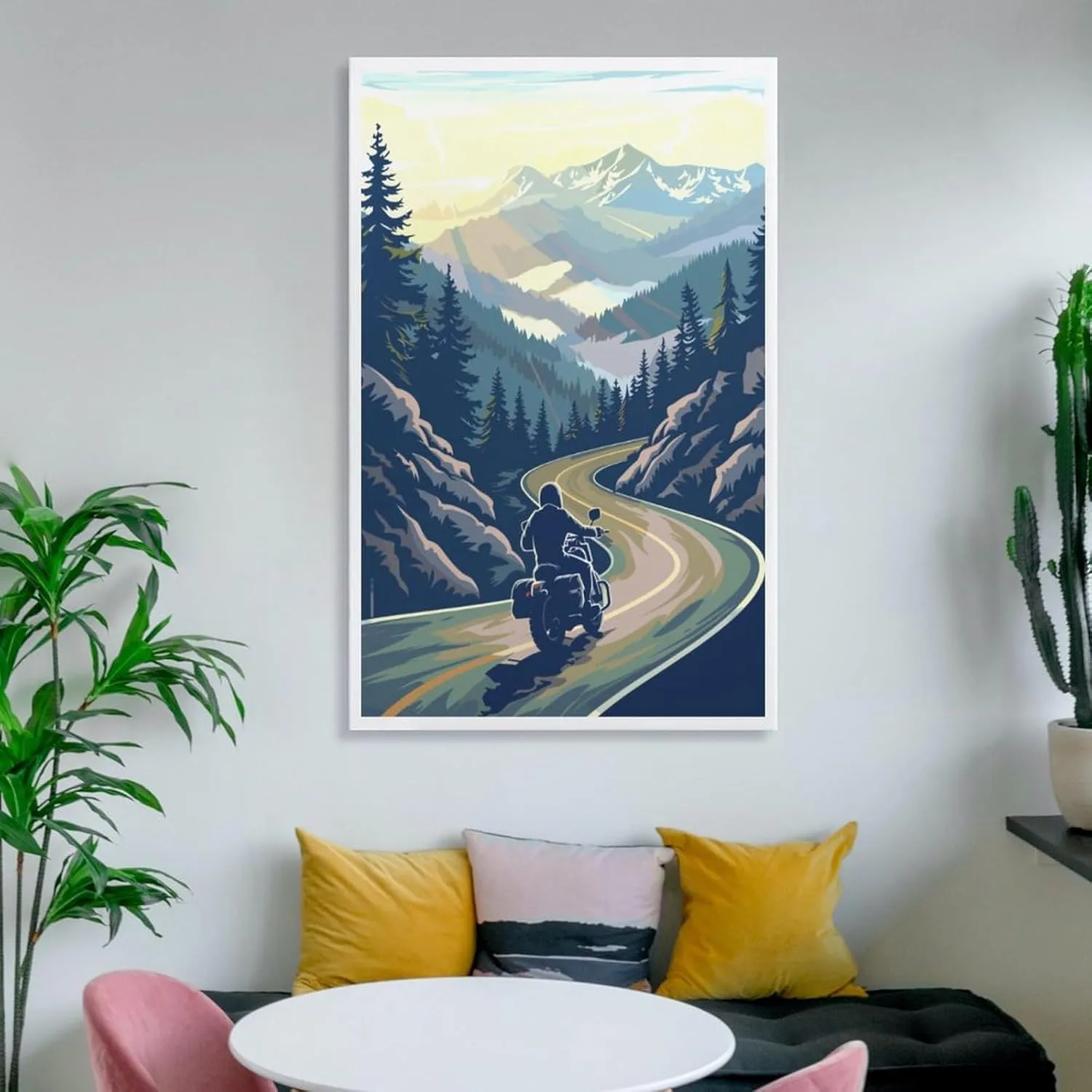 Aihgkzx Motorcycle Scenic Road Travel Poster Canvas Wall Art Print Picture Home Room Decor 24x36inch(60x90cm), Unframe-style