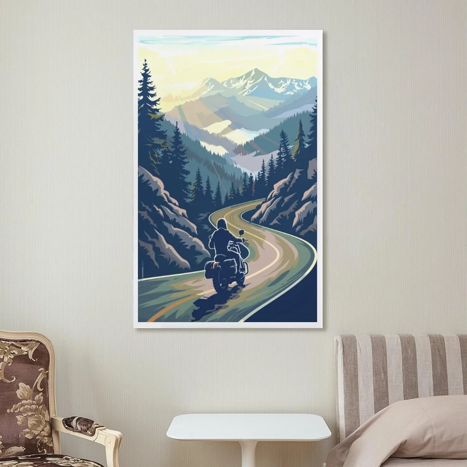 Aihgkzx Motorcycle Scenic Road Travel Poster Canvas Wall Art Print Picture Home Room Decor 24x36inch(60x90cm), Unframe-style