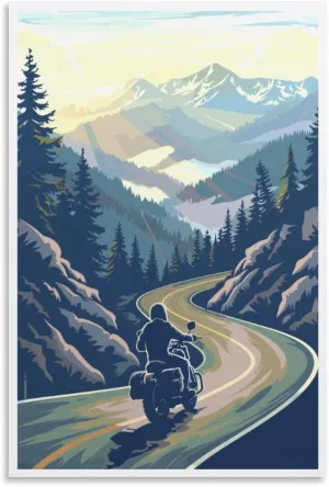 Aihgkzx Motorcycle Scenic Road Travel Poster Canvas Wall Art Print Picture Home Room Decor 24x36inch(60x90cm), Unframe-style