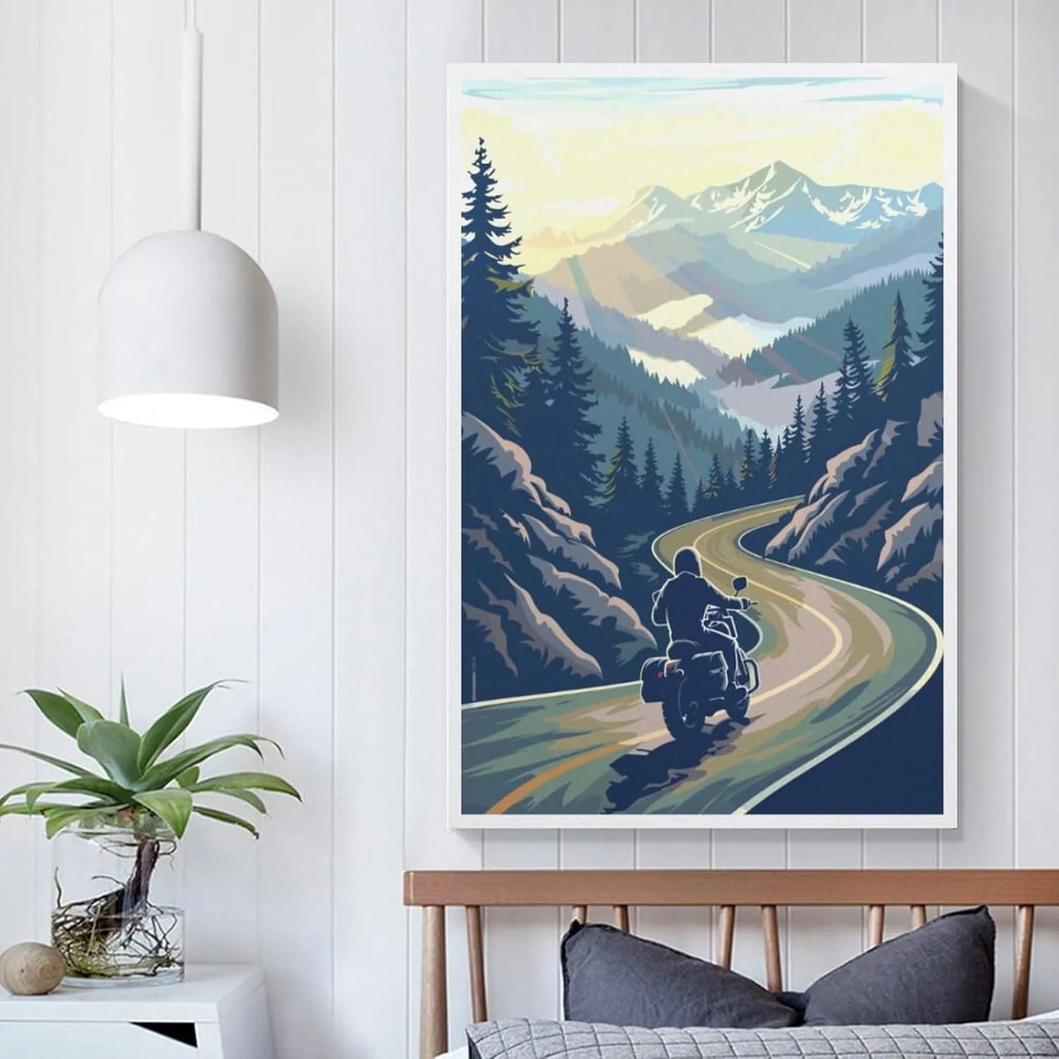 Aihgkzx Motorcycle Scenic Road Travel Poster Canvas Wall Art Print Picture Home Room Decor 24x36inch(60x90cm), Unframe-style