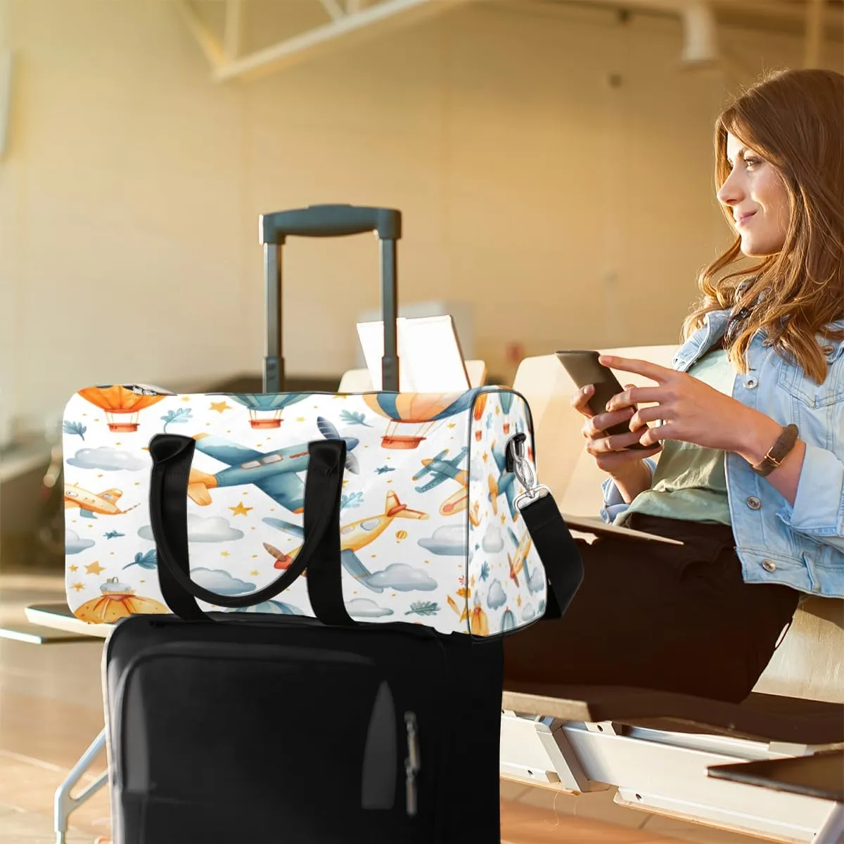 Airplane Travel Duffle Bag, Sports Gym Bags for Women Men, Carry On Weekender Overnight Bag, Aircraft Workout Hospital Airplane Trips Bag