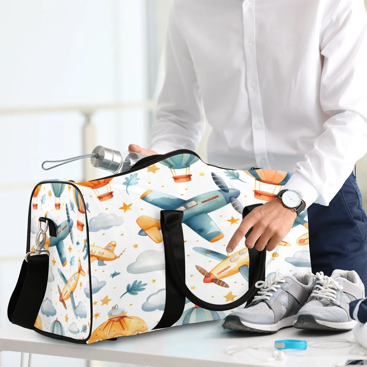 Airplane Travel Duffle Bag, Sports Gym Bags for Women Men, Carry On Weekender Overnight Bag, Aircraft Workout Hospital Airplane Trips Bag