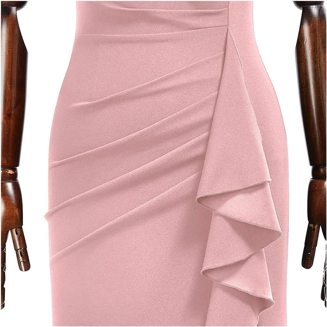 AISIZE Women's Elegant Off Shoulder Ruffle Formal Evening Long Dress
