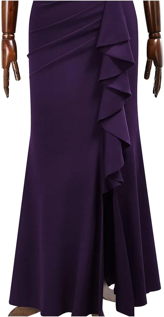 AISIZE Women's Elegant Off Shoulder Ruffle Formal Evening Long Dress