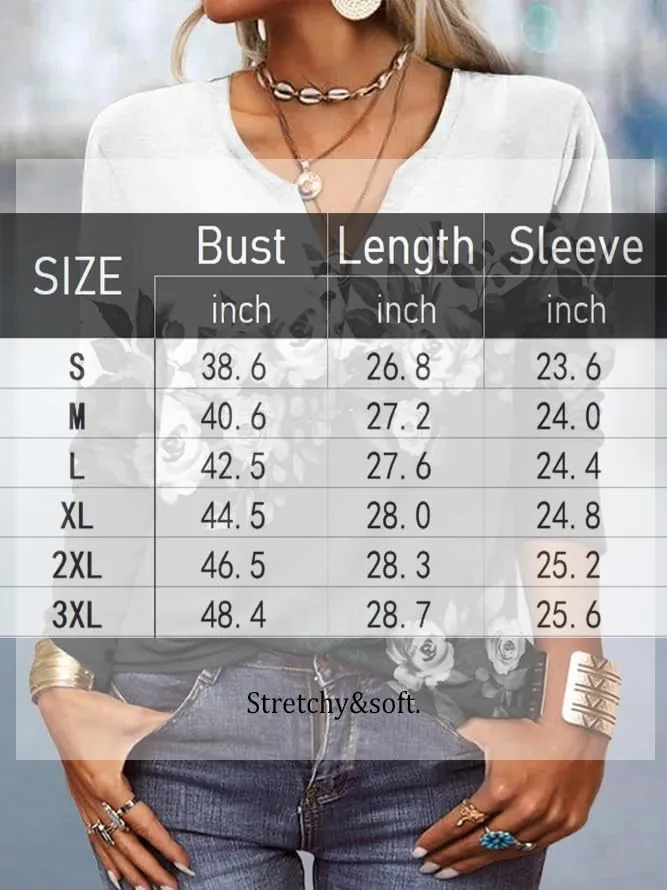 Akivide Womens Boho Floral Print Long Sleeve V Neck Button Front Casual Blouse Vintage Ethnic Shirt Tunic Tops