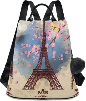 ALAZA Vintage Eiffel Tower Bloom Flower Backpack for Daily Shopping Travel