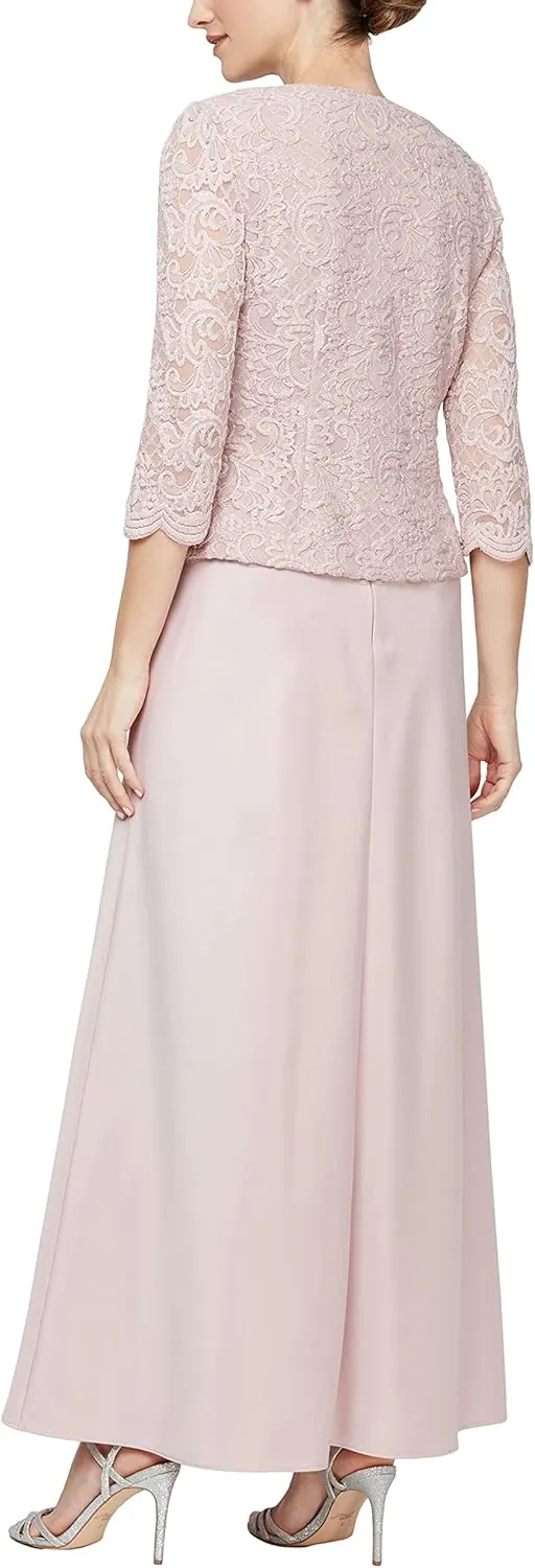 Alex Evenings Women's Two Piece Mother of The Bride Dress with Lace Jacket (Petite and Regular Sizes)