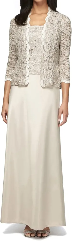 Alex Evenings Women's Two Piece Mother of The Bride Dress with Lace Jacket (Petite and Regular Sizes)