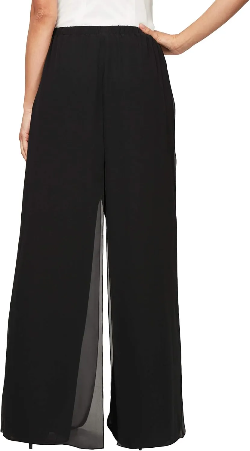 Alex Evenings Women's Wide Leg Chiffon Dress Pant for Mother of The Bride, Elegant Party Outfit (Petite and Regular Sizes)