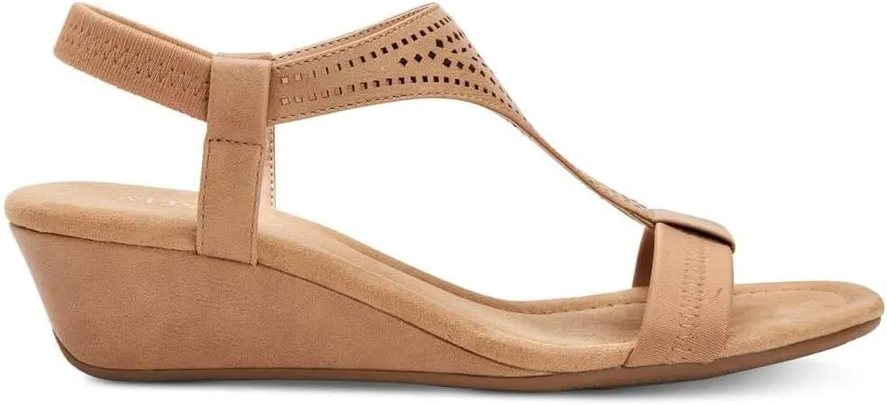 Alfani Womens Vacanzaa 2 Faux Leather T-Strap Wedge Sandals