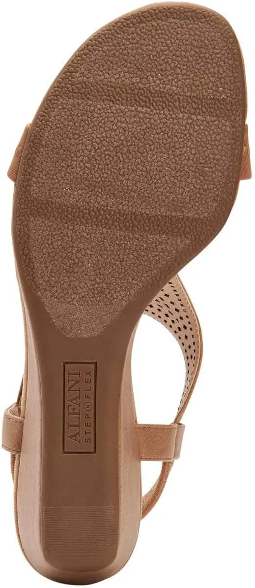 Alfani Womens Vacanzaa 2 Faux Leather T-Strap Wedge Sandals