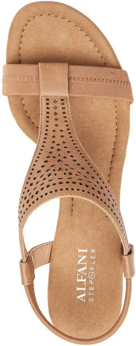 Alfani Womens Vacanzaa 2 Faux Leather T-Strap Wedge Sandals
