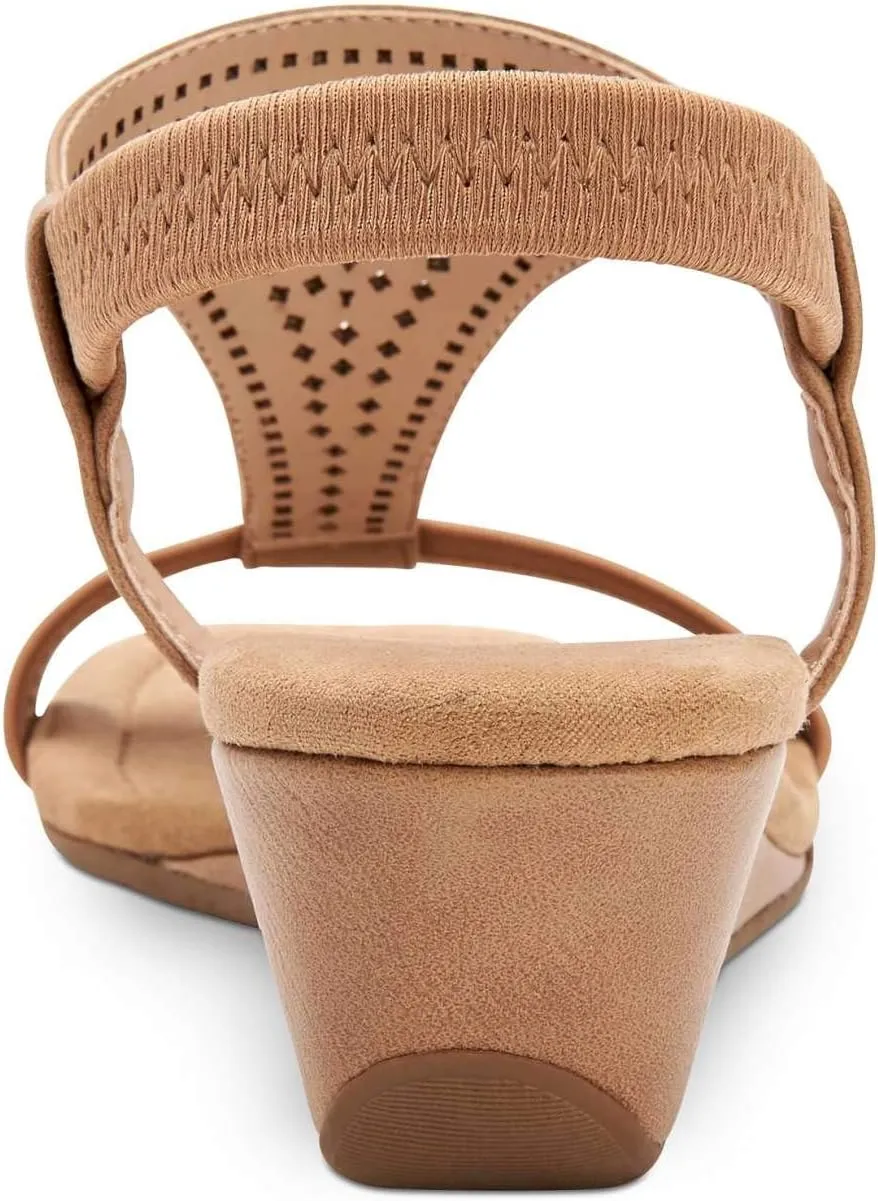 Alfani Womens Vacanzaa 2 Faux Leather T-Strap Wedge Sandals