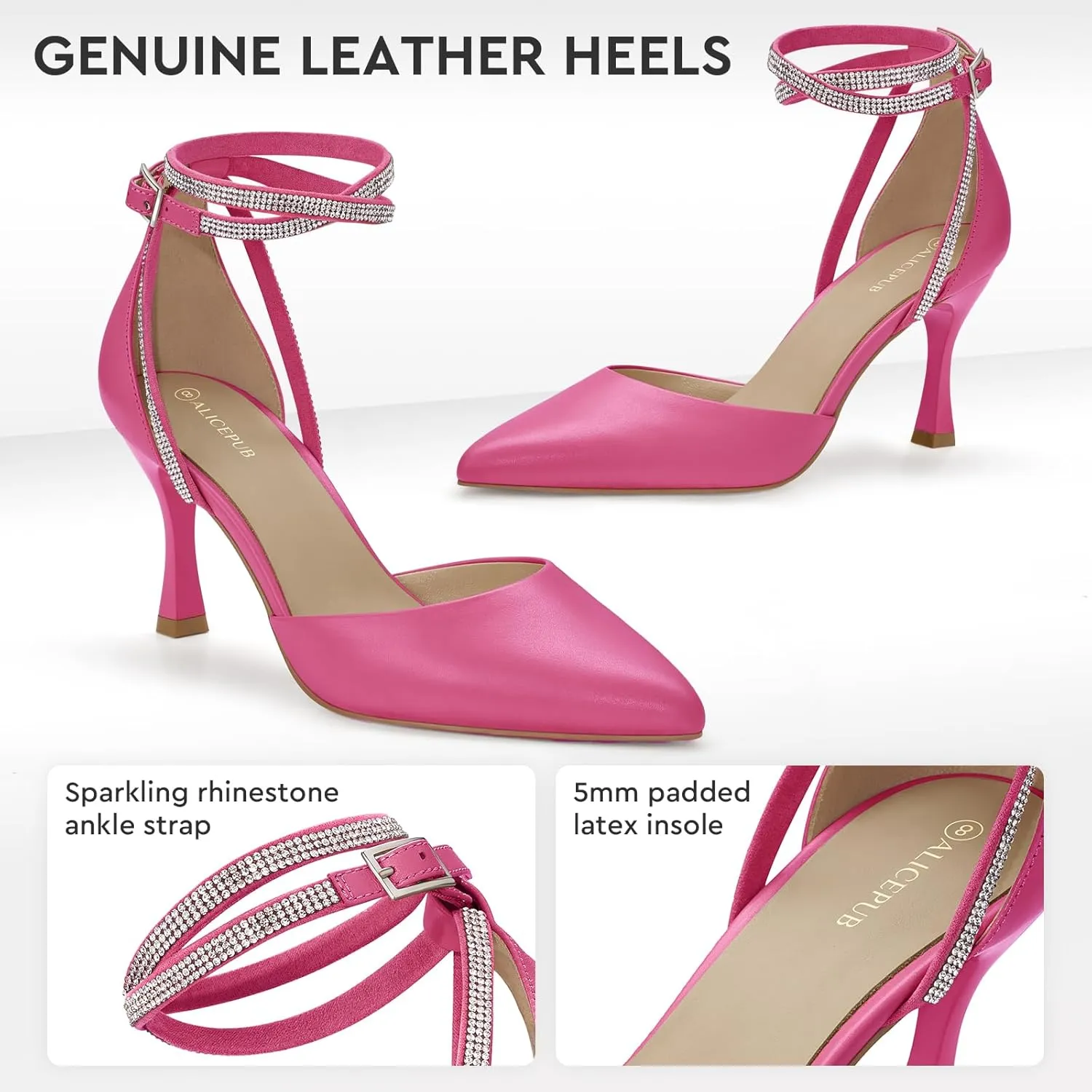 ALICEPUB Women's Closed Pointed Toe Heels Pumps Rhinestone Wedding Bridal Shoes for Bride 3Inch Stiletto Heels Dress Shoes for Women Party