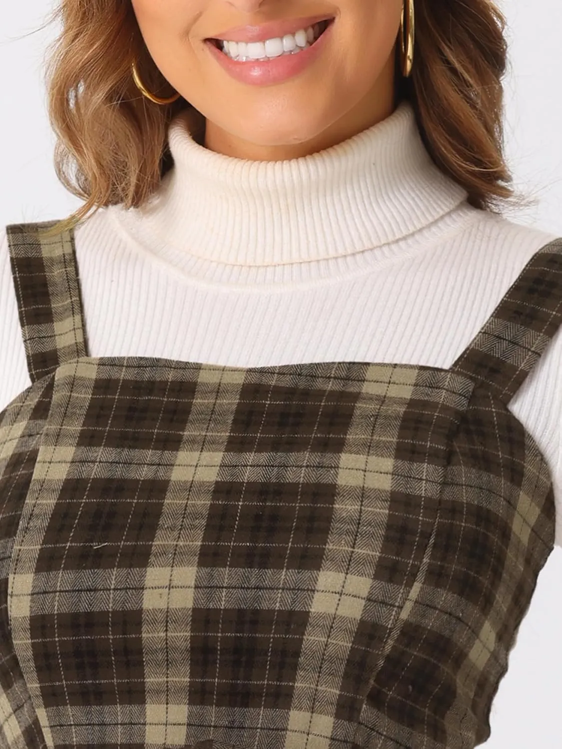 Allegra K Plaid Dress for Women Ruffled Sleeveless Vintage Tie Waist A-Line Pinafore Overall Dresses