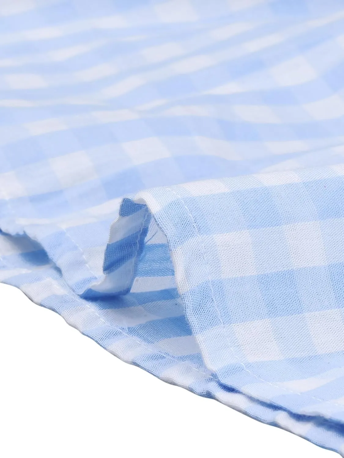 Allegra K Smocked Crop Top for Women's Bubble Sleeve Peasant Gingham Plaid Tops