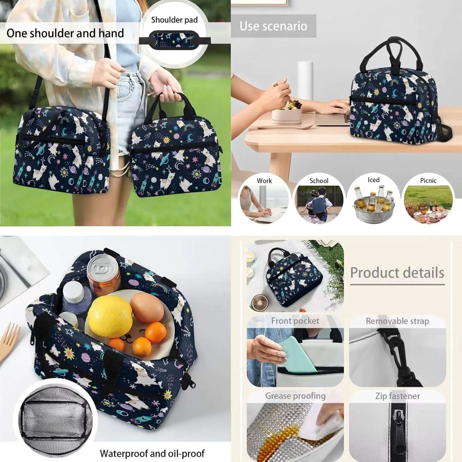 Alpaca Backpack with Lunch Bag for Girls Teens 5th to 7th Grade Leakproof Backpack Lunch Bag for Kids Fashion Shoulder Bag Pencil Case for Secondary Schools