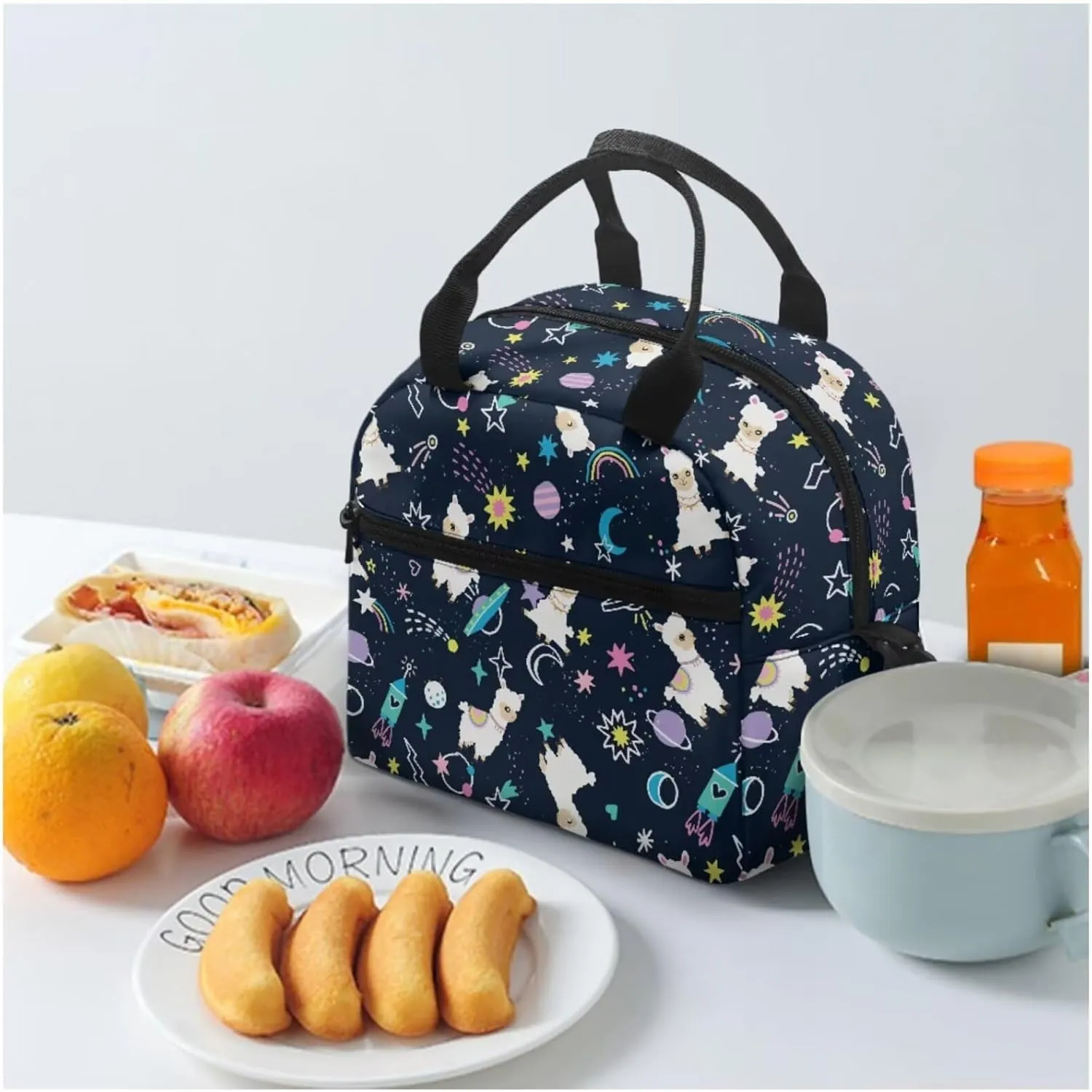 Alpaca Backpack with Lunch Bag for Girls Teens 5th to 7th Grade Leakproof Backpack Lunch Bag for Kids Fashion Shoulder Bag Pencil Case for Secondary Schools