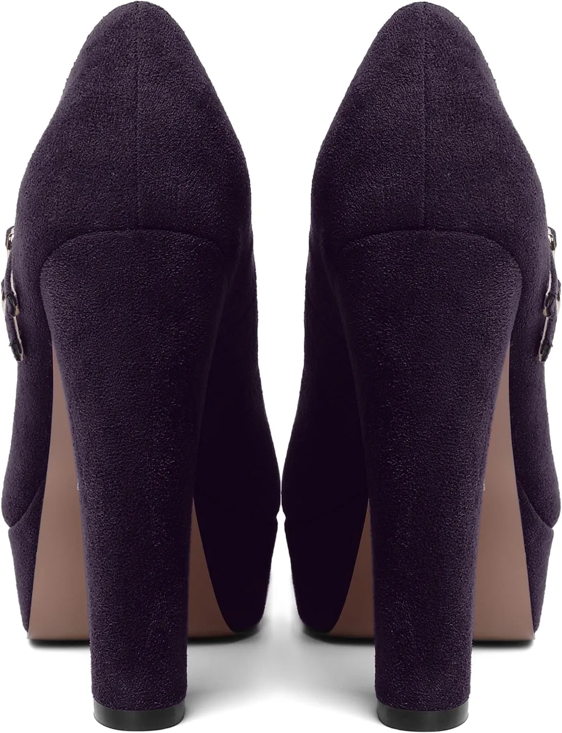 AMBELIGHT Womens Round Toe Mary Janes Evening Ankle Strap Suede Dress Buckle Platform Block High Heel Pumps Shoes 5 Inch