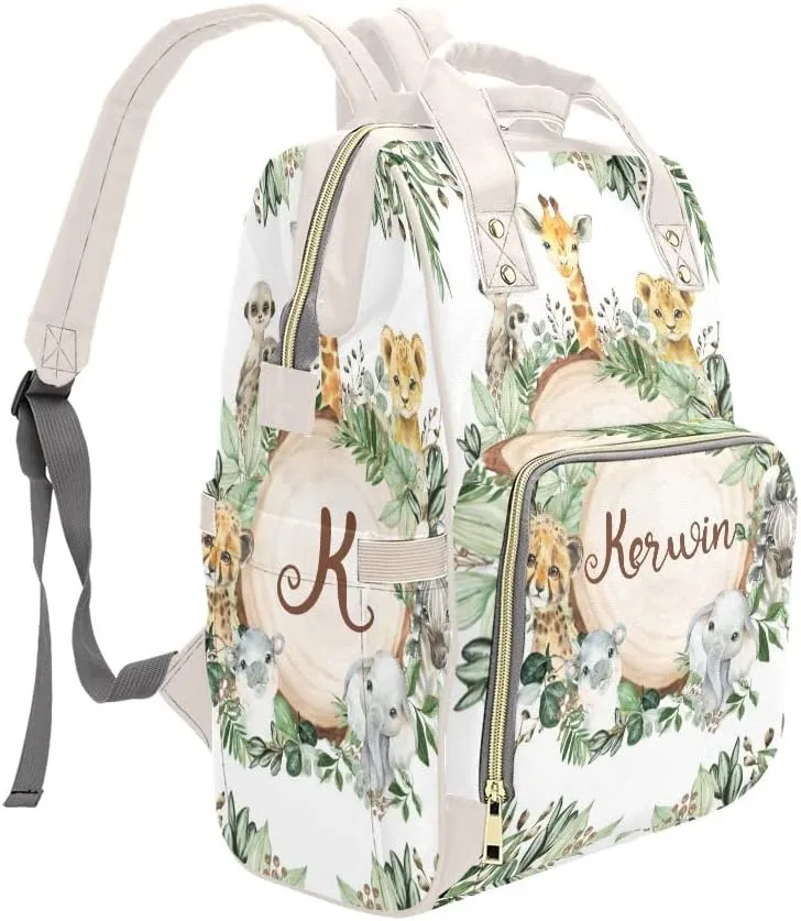 Animals Elephant Safari Giraffe Personalized Diaper Bag Backpack Custom Name Daypack Large Mommy Bag for Teen Girl Boy Student Option 5