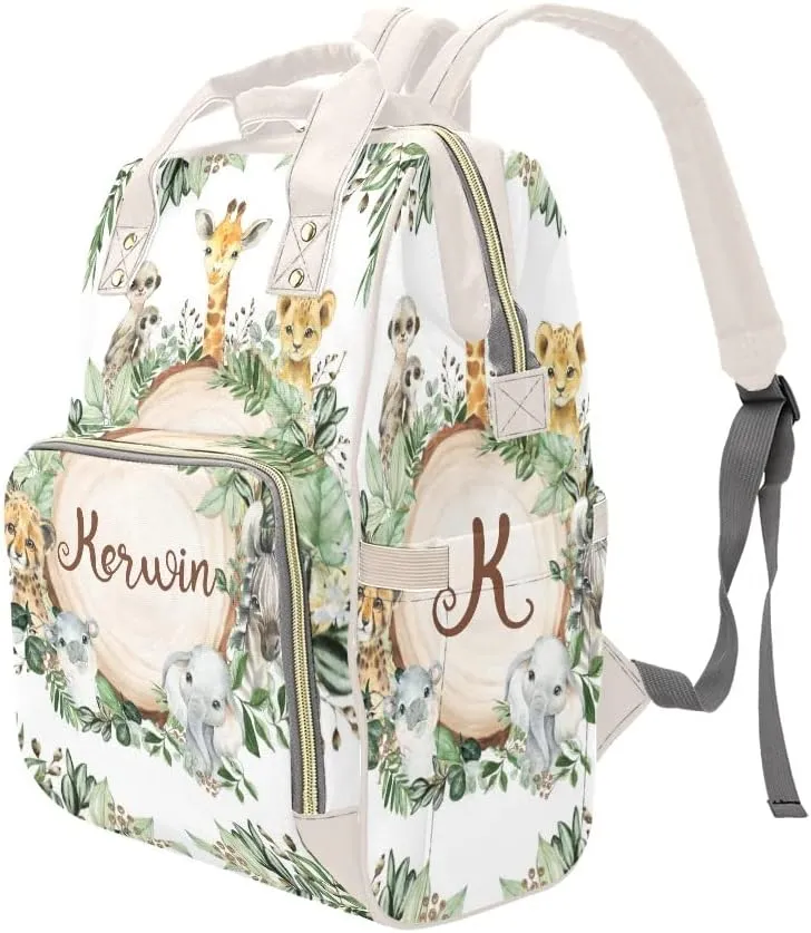 Animals Elephant Safari Giraffe Personalized Diaper Bag Backpack Custom Name Daypack Large Mommy Bag for Teen Girl Boy Student Option 5