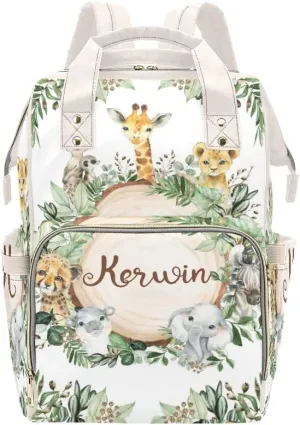 Animals Elephant Safari Giraffe Personalized Diaper Bag Backpack Custom Name Daypack Large Mommy Bag for Teen Girl Boy Student Option 5