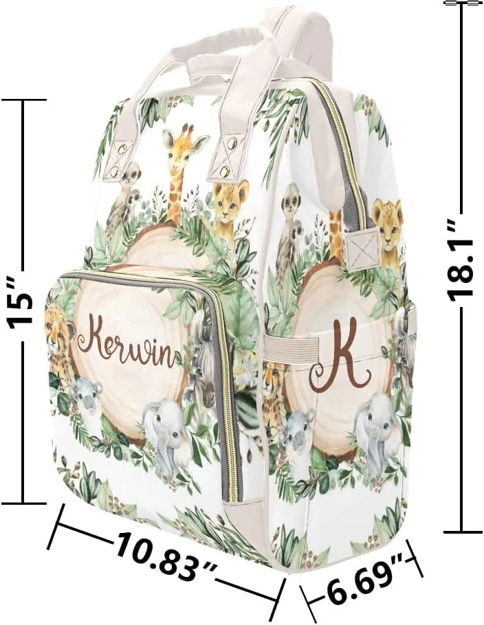 Animals Elephant Safari Giraffe Personalized Diaper Bag Backpack Custom Name Daypack Large Mommy Bag for Teen Girl Boy Student Option 5