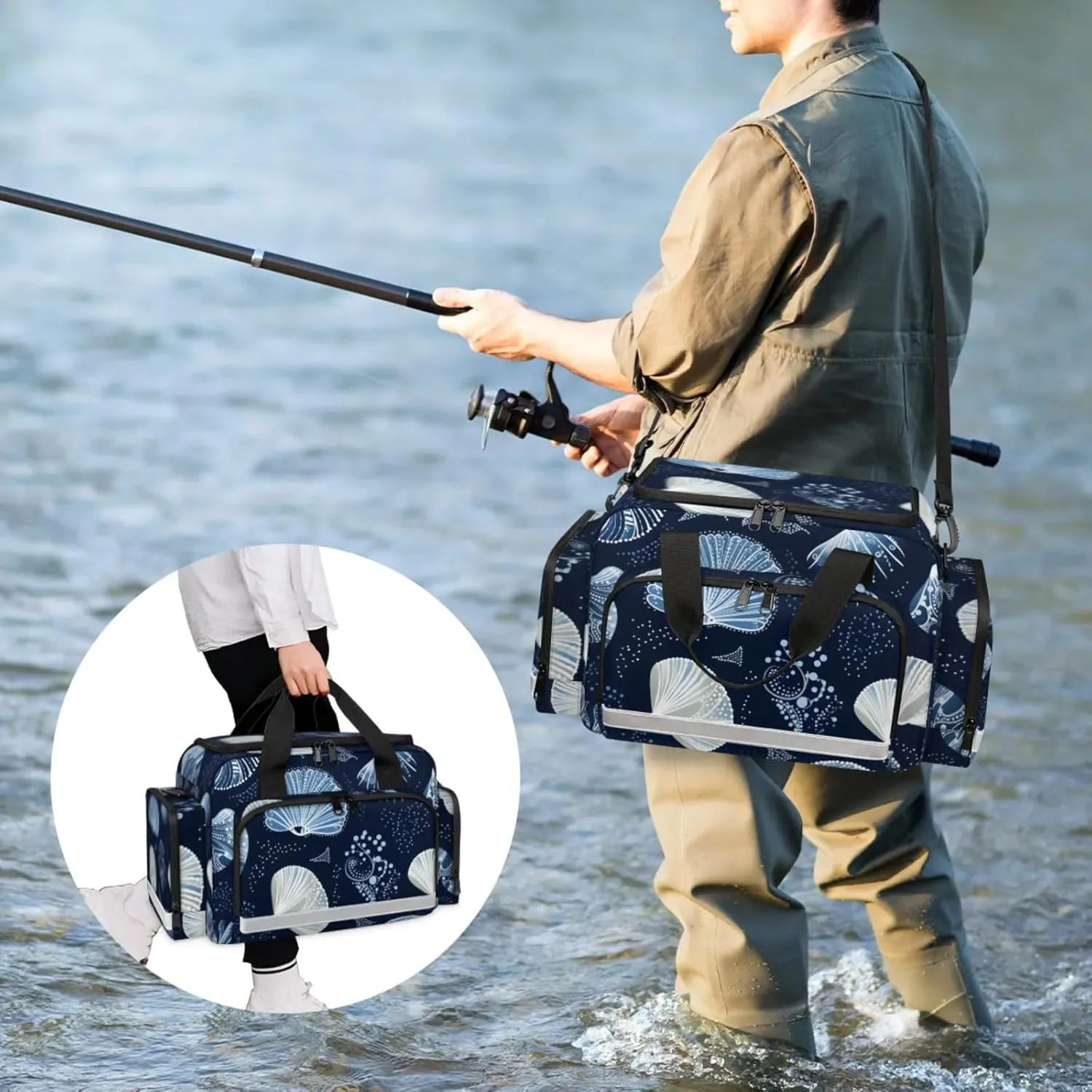 Anti-Scratch Duffle Bag for Travel 25x17.7x11.2 Inch - Waterproof Duffel Bag for Camping Fitness, Durable EMS Gear for First Responders Fairy Sea Shell
