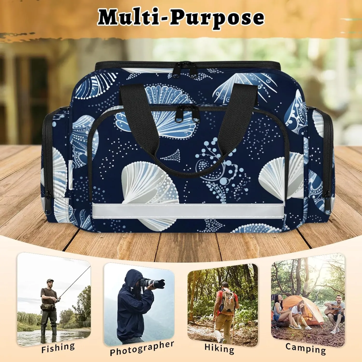 Anti-Scratch Duffle Bag for Travel 25x17.7x11.2 Inch - Waterproof Duffel Bag for Camping Fitness, Durable EMS Gear for First Responders Fairy Sea Shell