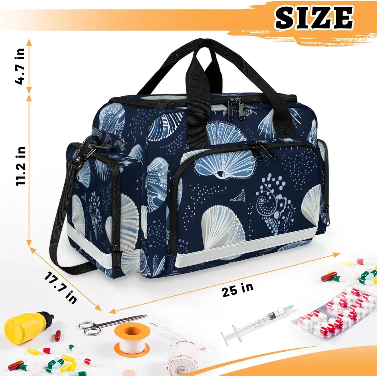 Anti-Scratch Duffle Bag for Travel 25x17.7x11.2 Inch - Waterproof Duffel Bag for Camping Fitness, Durable EMS Gear for First Responders Fairy Sea Shell