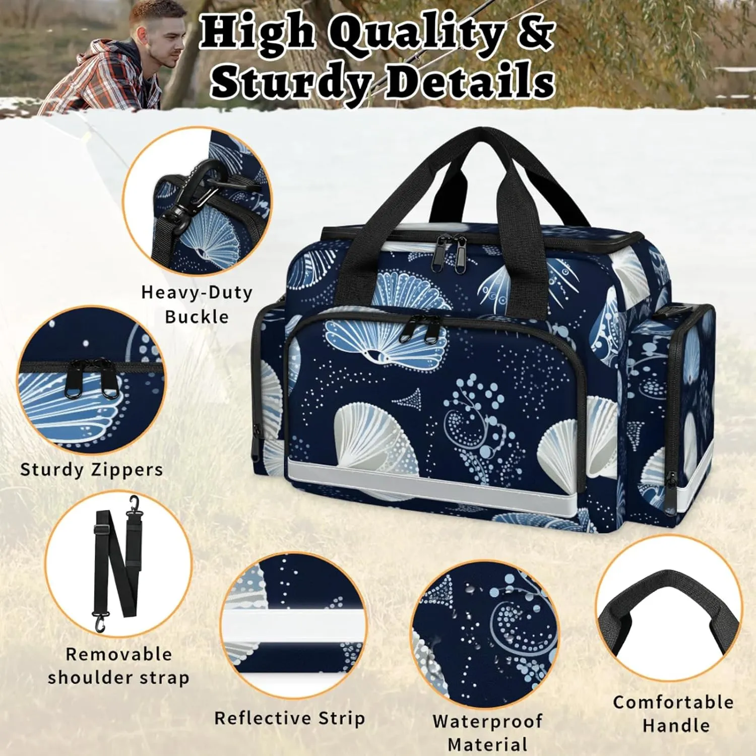 Anti-Scratch Duffle Bag for Travel 25x17.7x11.2 Inch - Waterproof Duffel Bag for Camping Fitness, Durable EMS Gear for First Responders Fairy Sea Shell