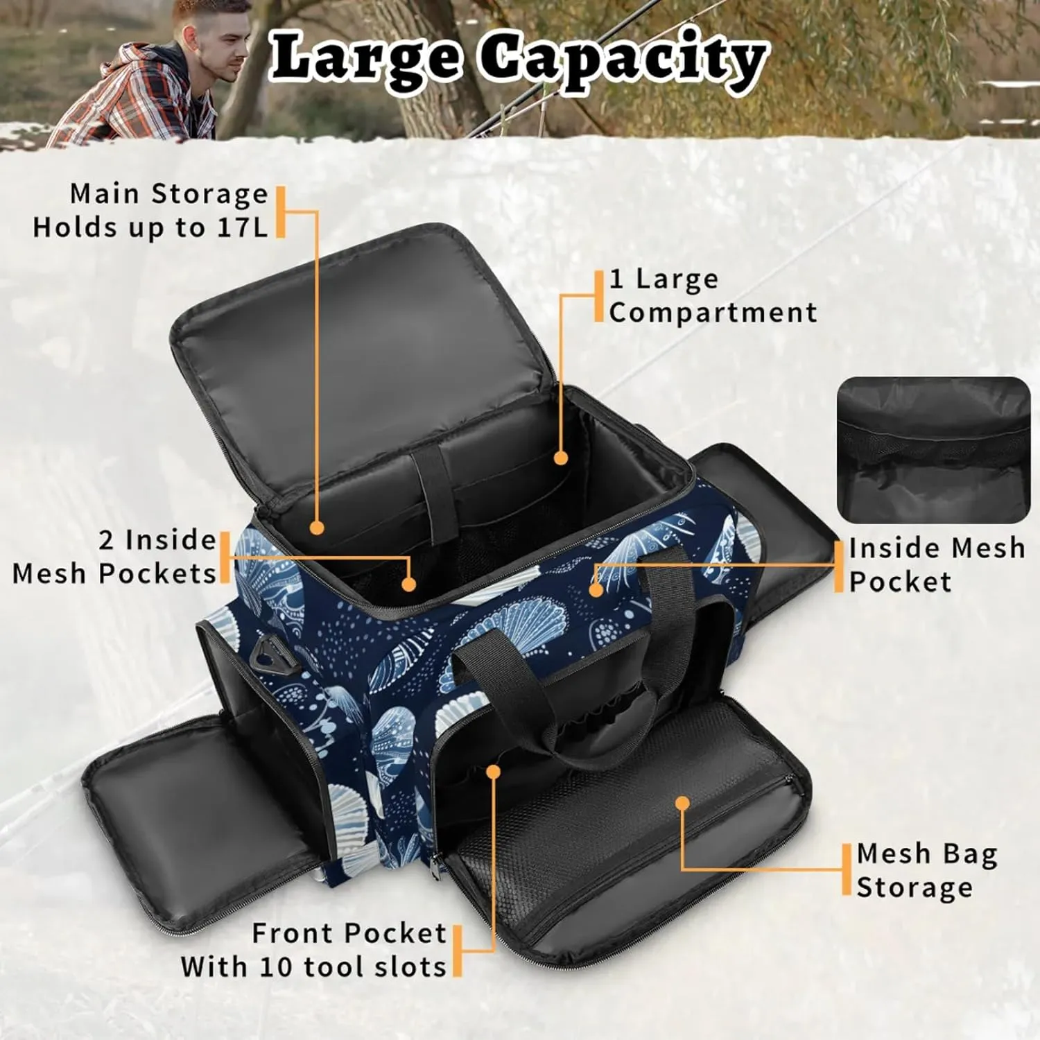 Anti-Scratch Duffle Bag for Travel 25x17.7x11.2 Inch - Waterproof Duffel Bag for Camping Fitness, Durable EMS Gear for First Responders Fairy Sea Shell