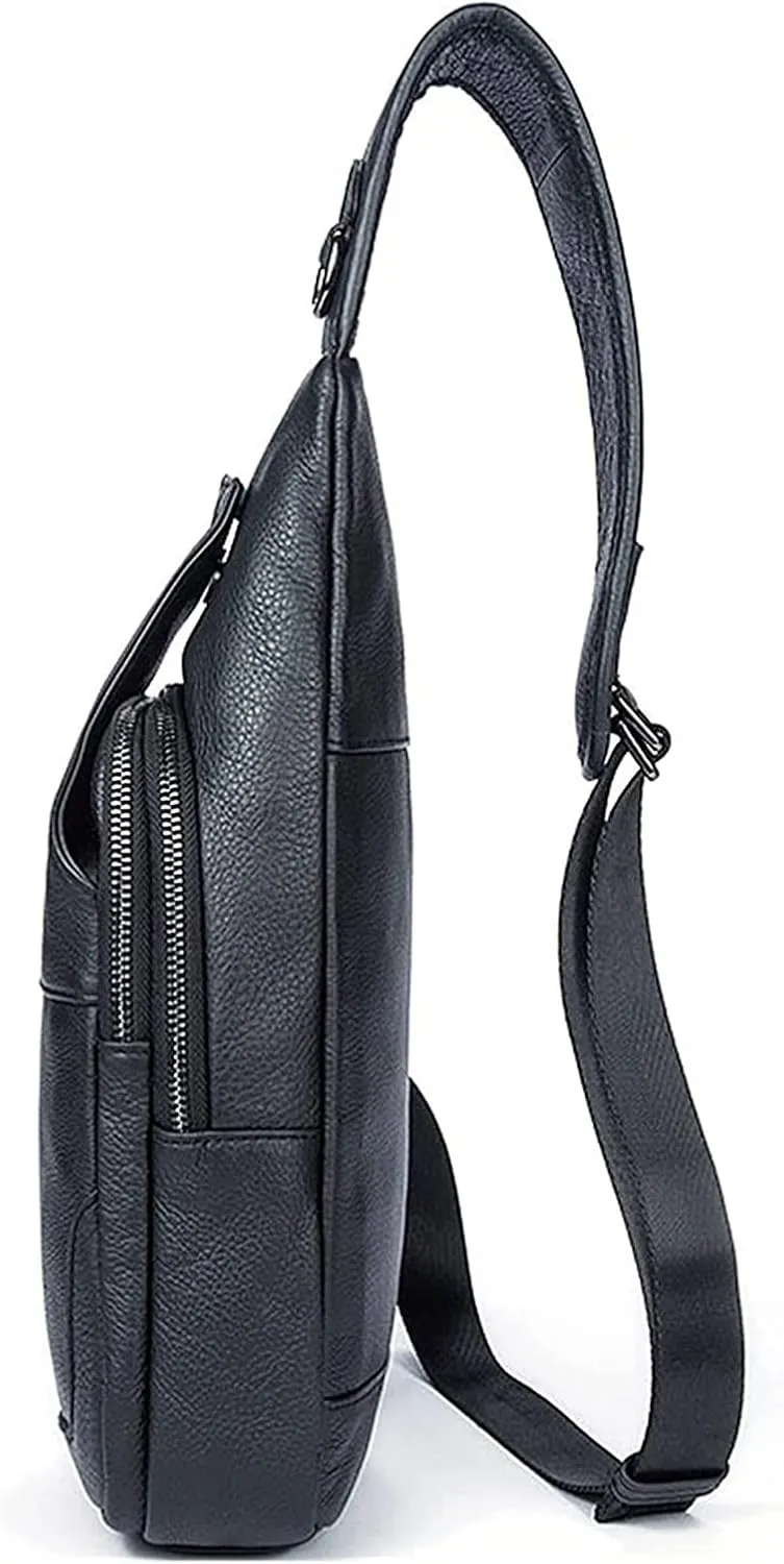 Anti Theft Chest Bag Vintage Leather Sling Crossbody Backpack Casual Shoulder Daypack(Black)