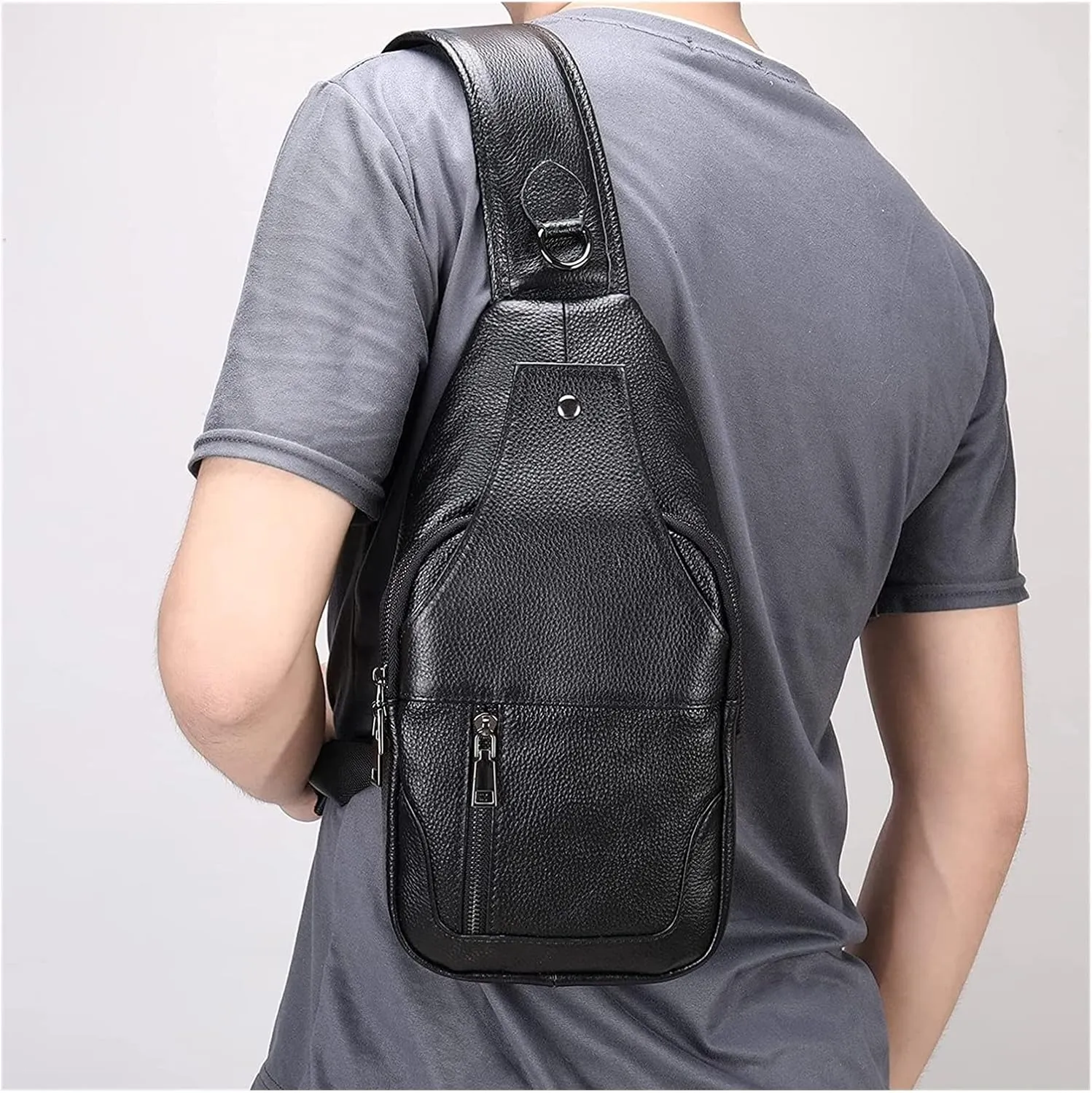 Anti Theft Chest Bag Vintage Leather Sling Crossbody Backpack Casual Shoulder Daypack(Black)