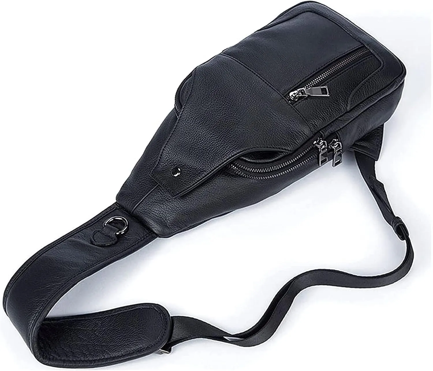 Anti Theft Chest Bag Vintage Leather Sling Crossbody Backpack Casual Shoulder Daypack(Black)