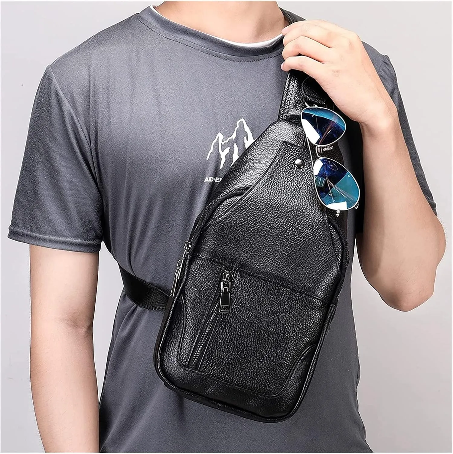 Anti Theft Chest Bag Vintage Leather Sling Crossbody Backpack Casual Shoulder Daypack(Black)